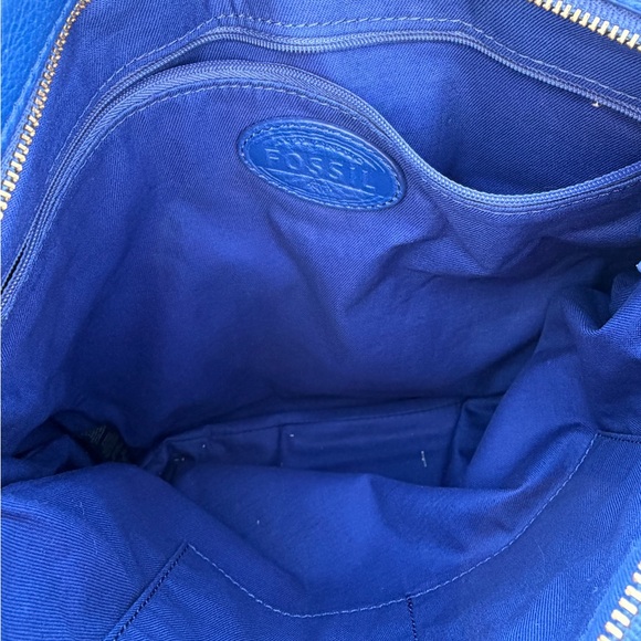 Fossil Royal Blue Leather Shoulder Tote with Detachable Strap - Picture 3 of 4